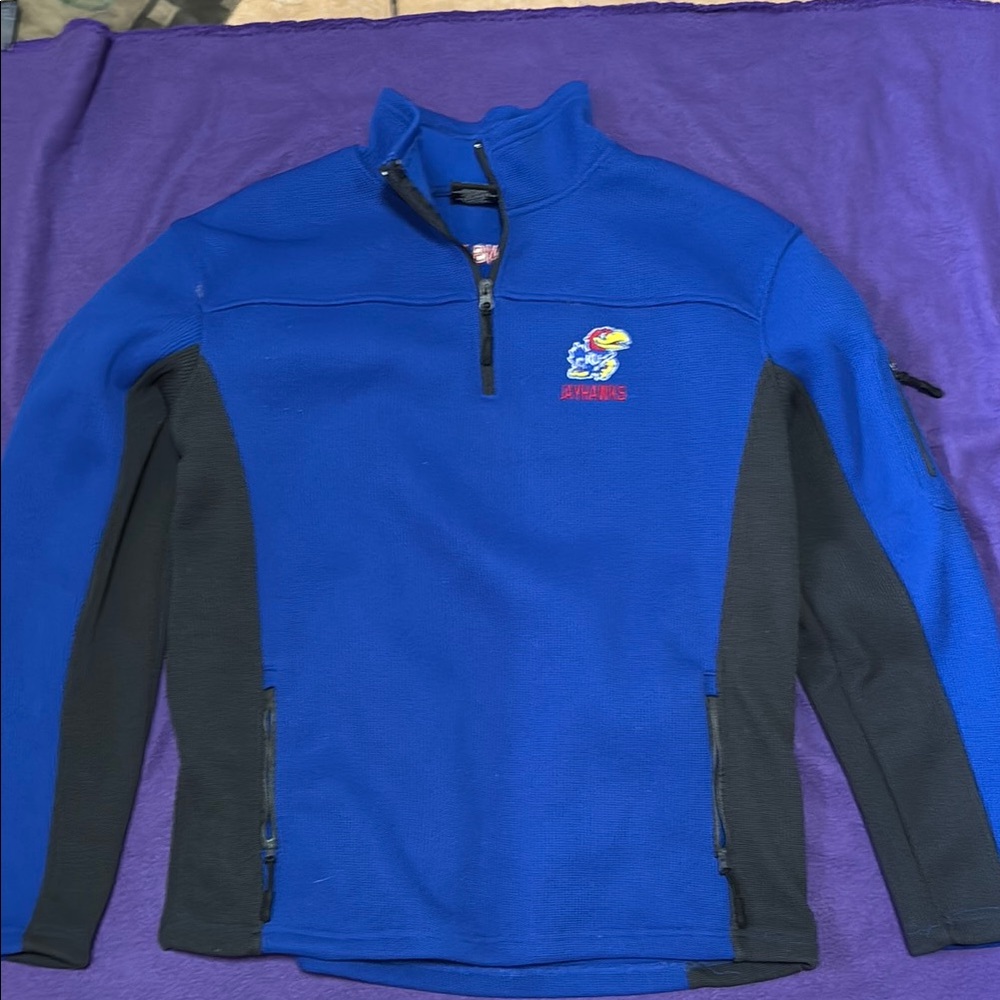Kansas University Jayhawks Colosseum Blue and Black Quarter-Zip Pullover